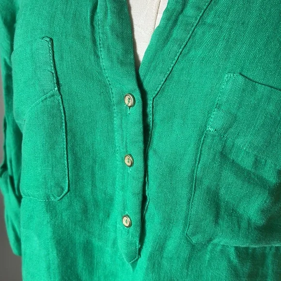 Zara Green Linen Button-Up Women's Shirt - Picture 6 of 12